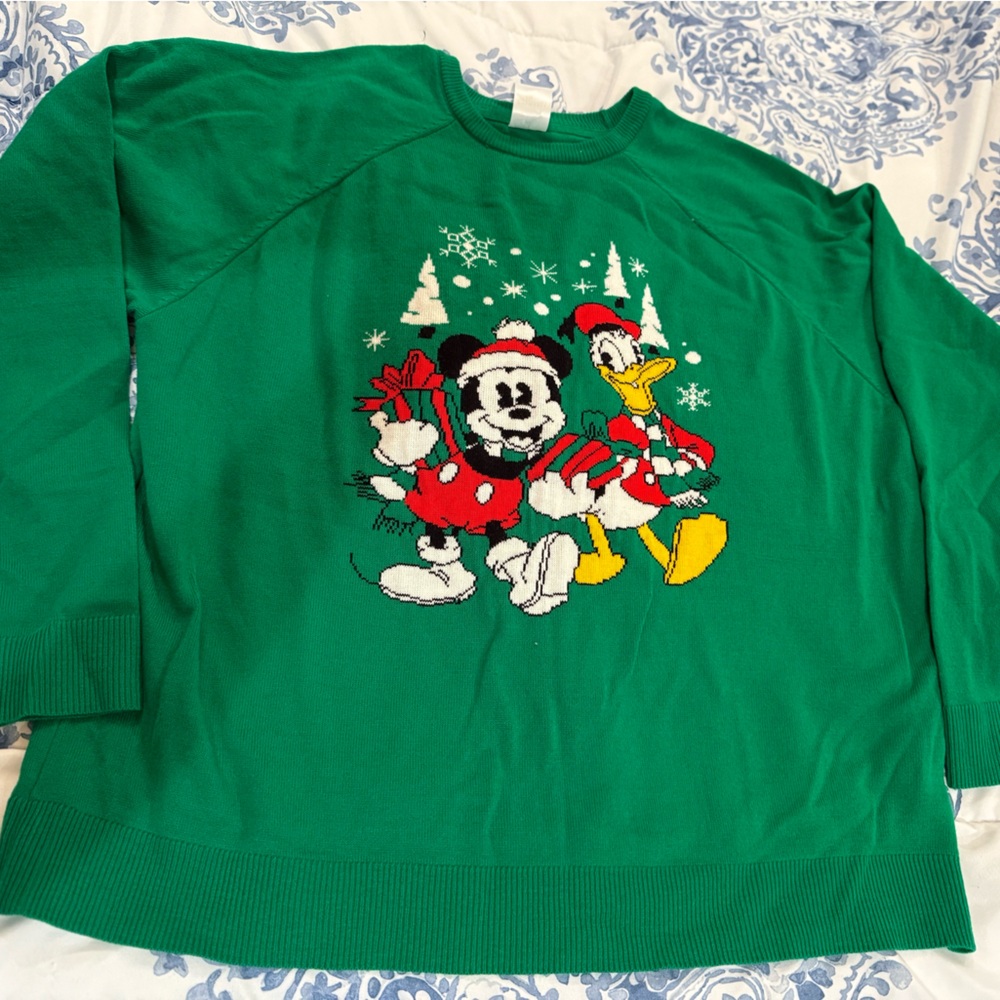 Disney Green Sweater with Mickey and Donald